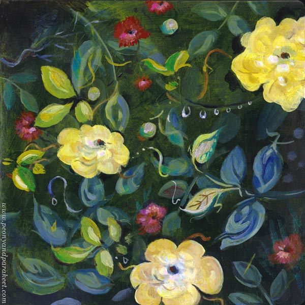 A small study. Decorative painting style. Decorative flowers.