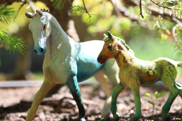 Miniature horse figurine photography.