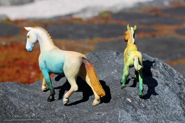 Two repainted Schleich horses. Fantasy horse figurines.