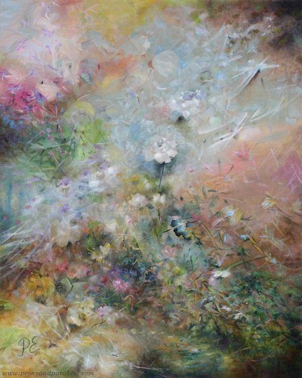 Katoava puutarha - Disappearing Garden, 100 x 80 cm, oil on canvas, by Paivi Eerola.