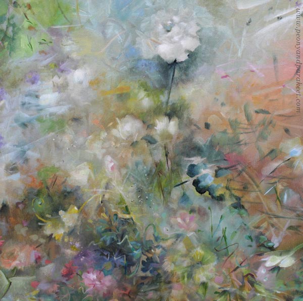 A detail of Katoava puutarha - Disappearing Garden, 100 x 80 cm, oil on canvas, by Paivi Eerola. Expressing transience.