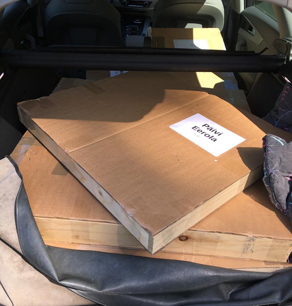 Paintings packed for transport. Being an artists includes all kinds of tasks.