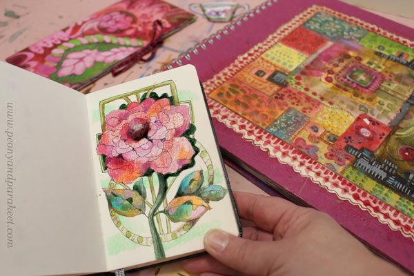 Visual Chronicles and Fast Art Journaling - Peony and Parakeet