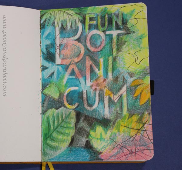 Chapter cover page for an art journal. Fun Botanicum is the name of the chapter and the online course by Peony and Parakeet.