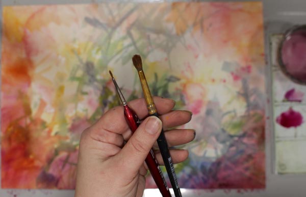 Watercolor brushes for finishing.