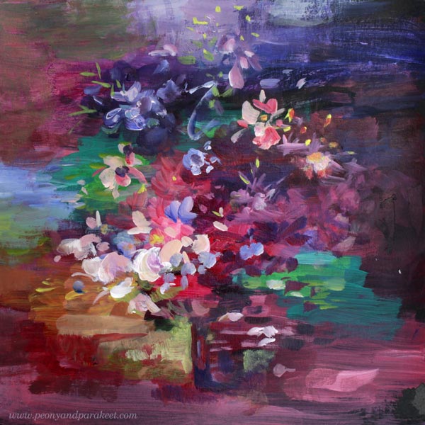 Quick abstract flowers in acrylics. By Paivi Eerola, Finland.