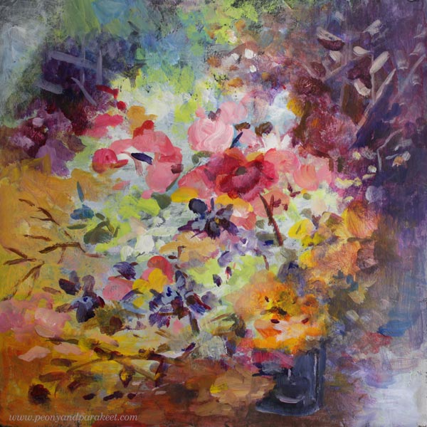 Quick abstract flowers in acrylics. By Paivi Eerola, Finland.