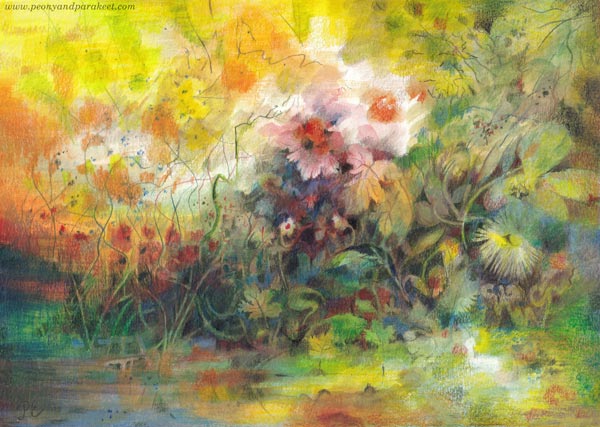 Last Bloom, watercolor pencil art by Paivi Eerola, Finland.