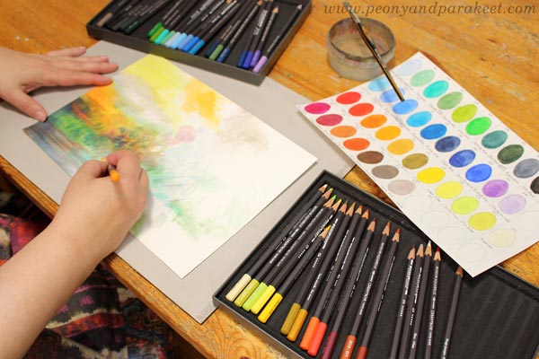 Starting a drawing with Caran d'Ache Museum Aquarelle watercolor pencils.