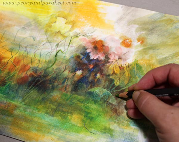 Watercolor pencil art in progress.