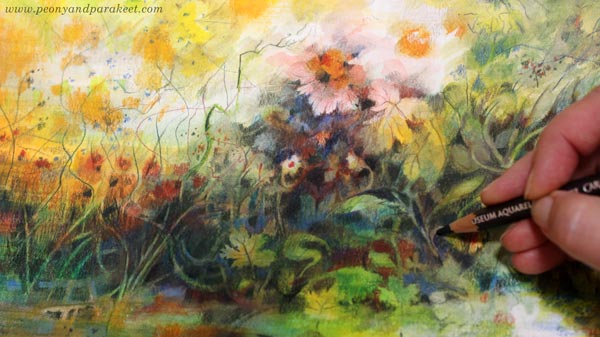 Watercolor pencil art inspiration. Coloring flowers freely. Enjoying watercolor pencils.