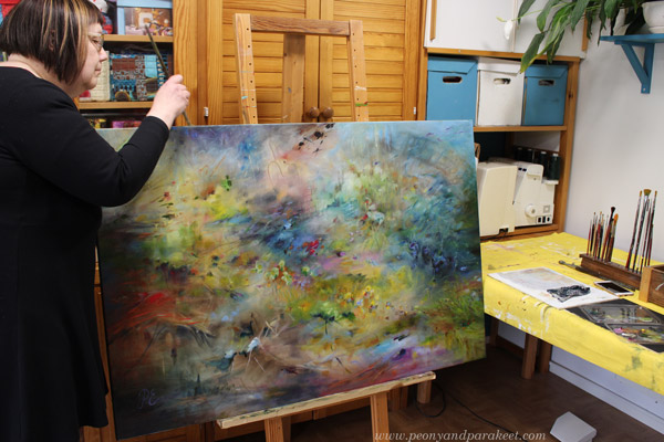 Finishing a big oil painting.
