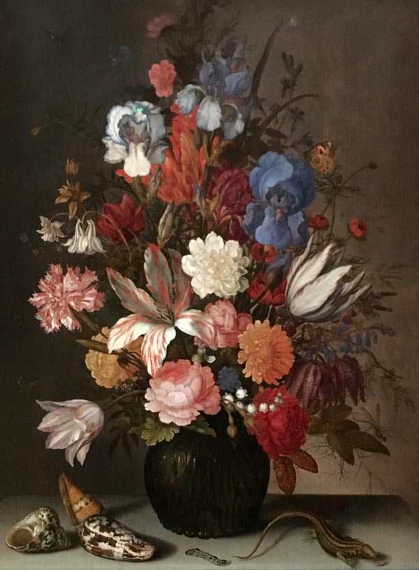 Flower paintings at Rijksmuseum. Still Life with Flowers by Balthasar van der Ast, oil on panel, c. 1625-1630