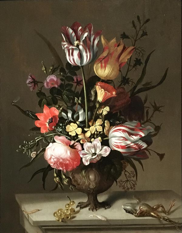 Still Life with a Vase of Flowers and a Dead Frog by Jacob Marrel, oil on panel, 1634, Rijksmuseum, Amsterdam