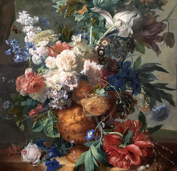 Flower paintings at Rijksmuseum. Still Life with Flowers by Jan van Huysum, oil on panel, 1723