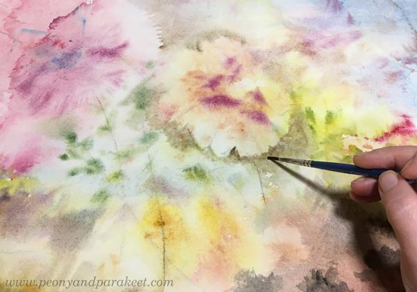 Finding flowers in a watercolor background. Tips for summer watercolor art.