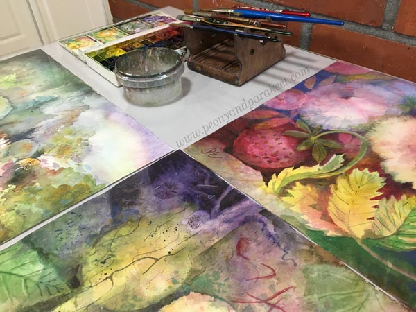 Painting summer watercolor art.