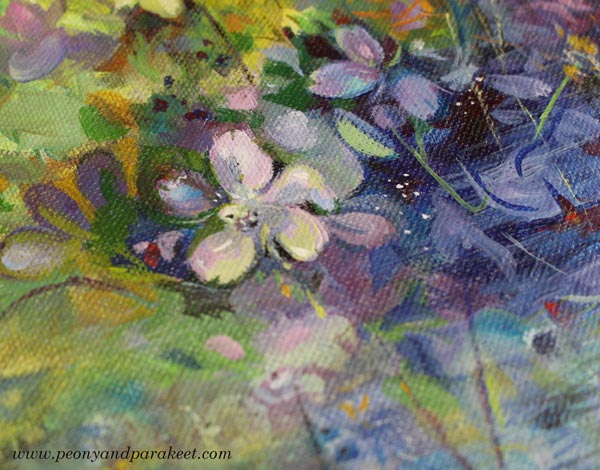 Painting small wildflowers in acrylics. A detail of a bigger painting.