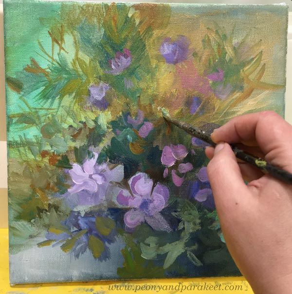 Painting abstract florals in progress.