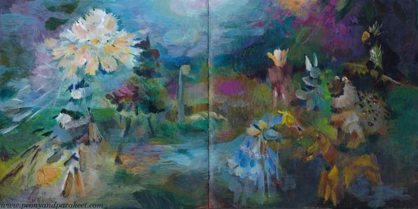 A mystery scenery. Acrylic painting on an art journal.