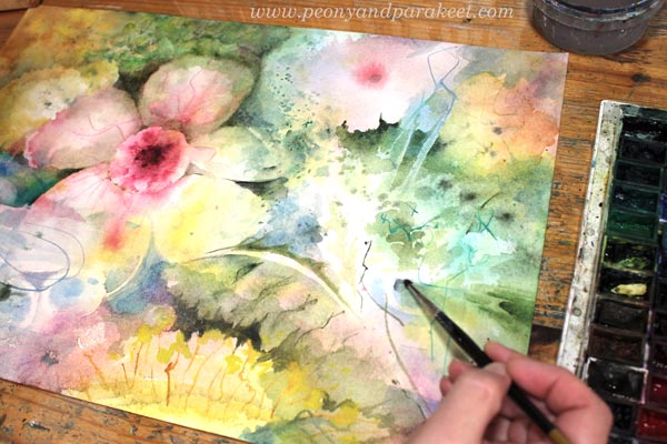 Expressing through watercolors. Painting freely and expressively.