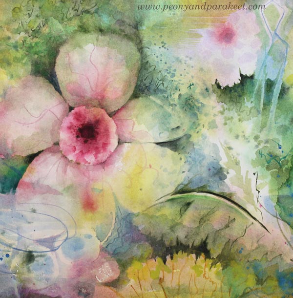 A detail of a flower watercolor painting by Päivi Eerola.