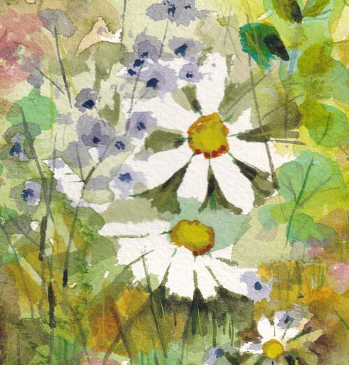 A detail of a floral watercolor painting by Päivi Eerola