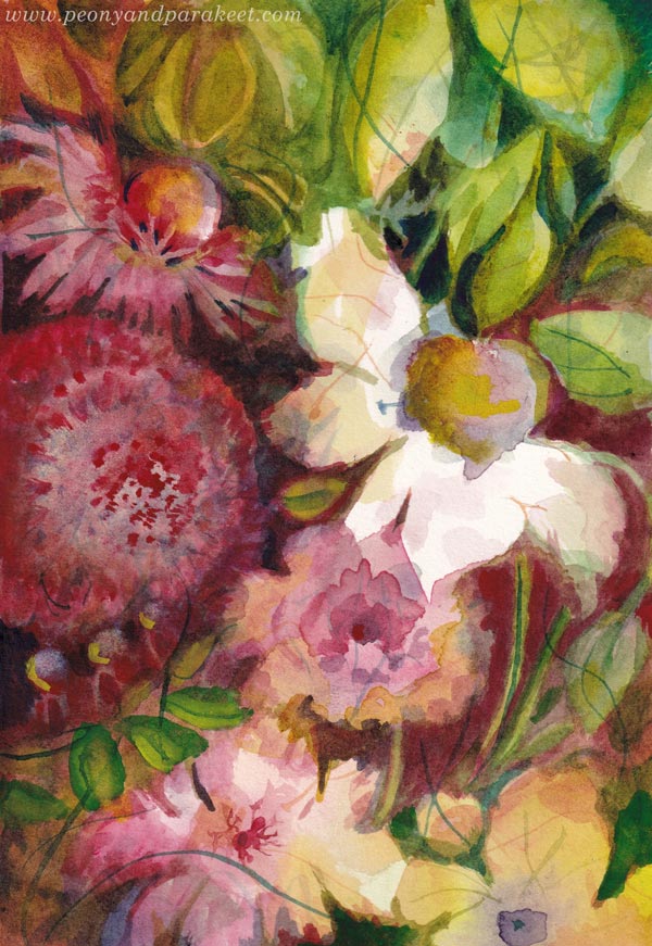 Small abstract floral watercolor painting by Päivi Eerola.