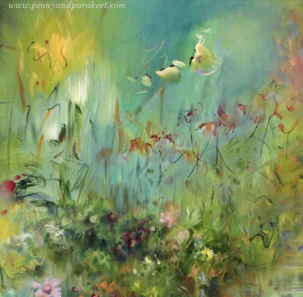 A detail of the oil painting Elixir by Päivi Eerola. Color-driven abstract painting technique: follow the inner color!