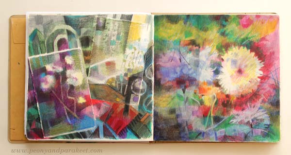 Art journal page spread. Ideas for colored pencils.
