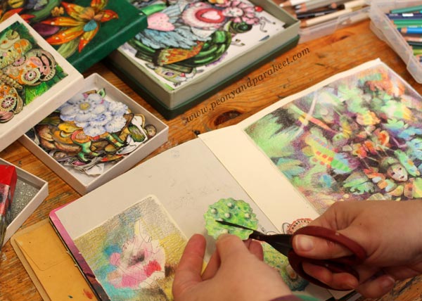 Using hand-drawn collage pieces for art-journaling.