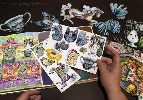 Art journaling with hand-drawn collage.