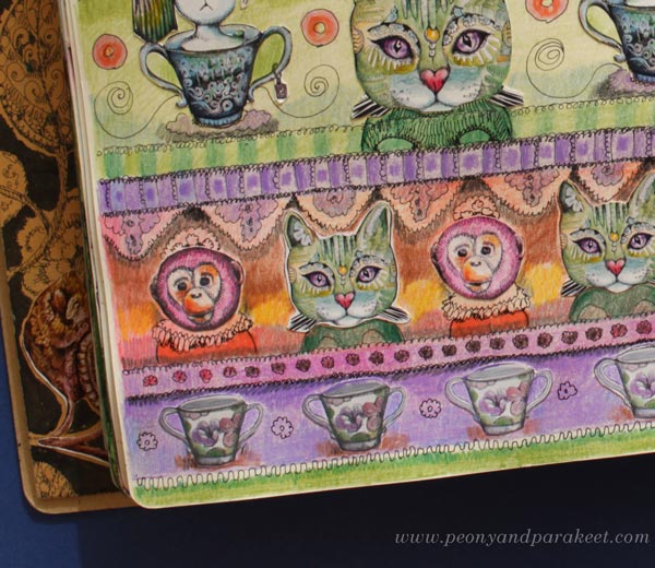 A detail of a magical art journal page that uses both hand-drawing and scanned hand-drawn images.