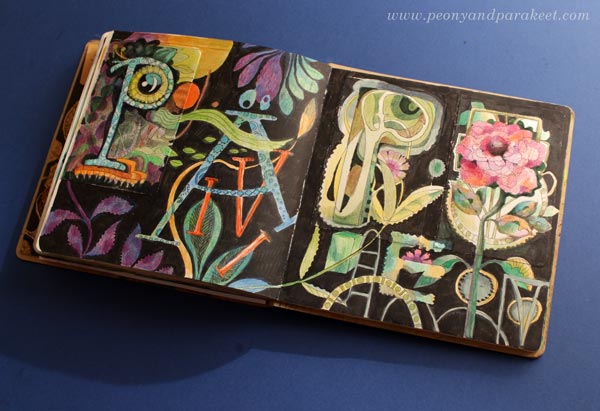 Art journal ideas: Magical letters. Creative lettering on an art journal.