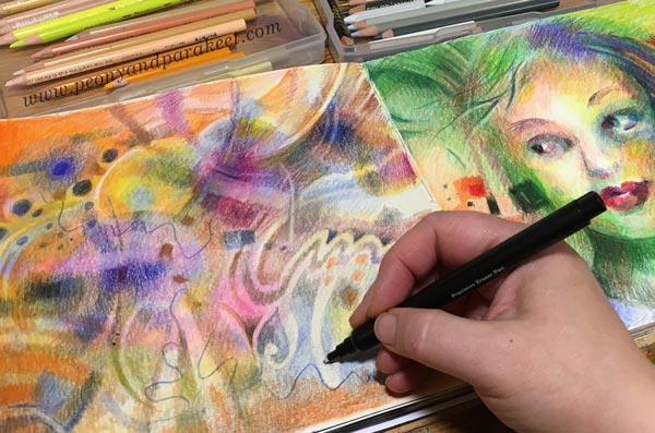 Intuitive art journaling in progress