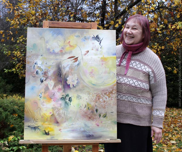 Artist Päivi Eerola and her painting Gossamer.
