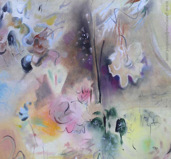 A detail of Gossamer, a flower painting by Päivi Eerola.