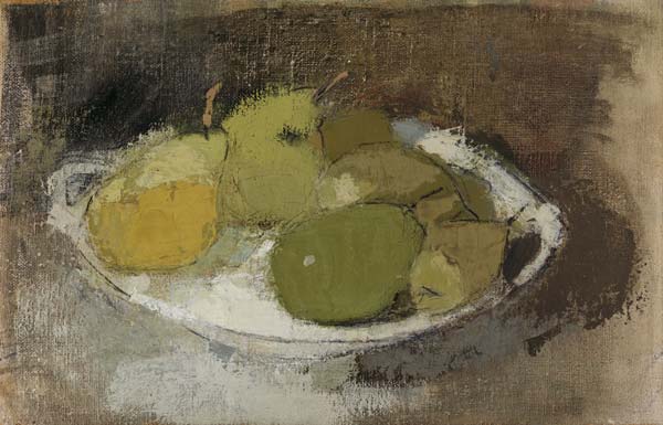 Helene Schjerfbeck, Still Life in Green, oil on canvas, 33.5 x 50 cm, c. 1930. From the Finnish National Gallery's collection.