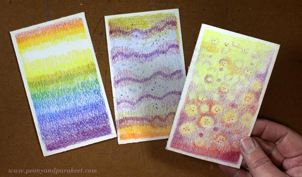 Back sides of hand-drawn Oracle/Tarot cards. Colored pencil art ideas.
