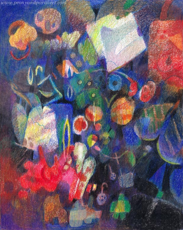 Intuitive abstracts with colored pencils by Päivi Eerola, Finland.