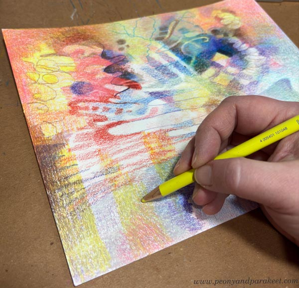 Creating layers with colored pencils.