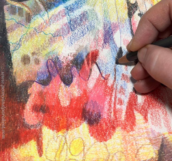 Getting creative in drawing lines with colored pencils.