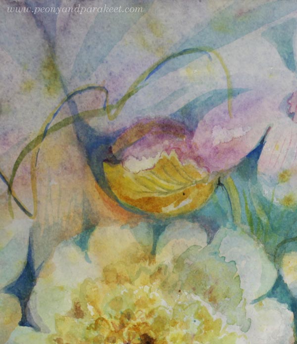 A detail of a floral watercolor painting