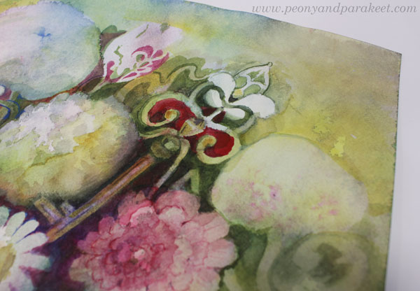 A decorative key. A detail of a watercolor painting by Paivi Eerola.