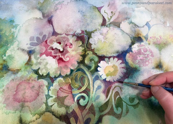 Painting ornaments and flowers.