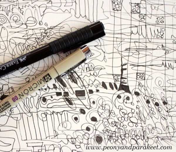 Doodling freely and wildly. Developing a living line. Learning to draw.