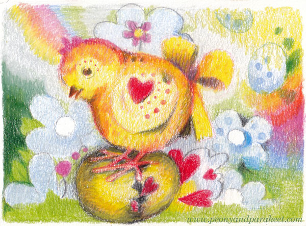Easter Chick Art - a step-by-step tutorial by Päivi Eerola of Peony and Parakeet
