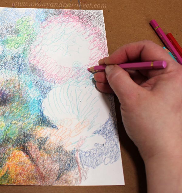 Colored pencils and circular strokes. Using circulism.