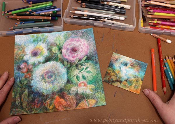 Using circulism with colored pencils. Coloring freely and softly.