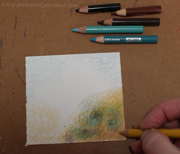 Step 2 of making a mini scenery with colored pencils